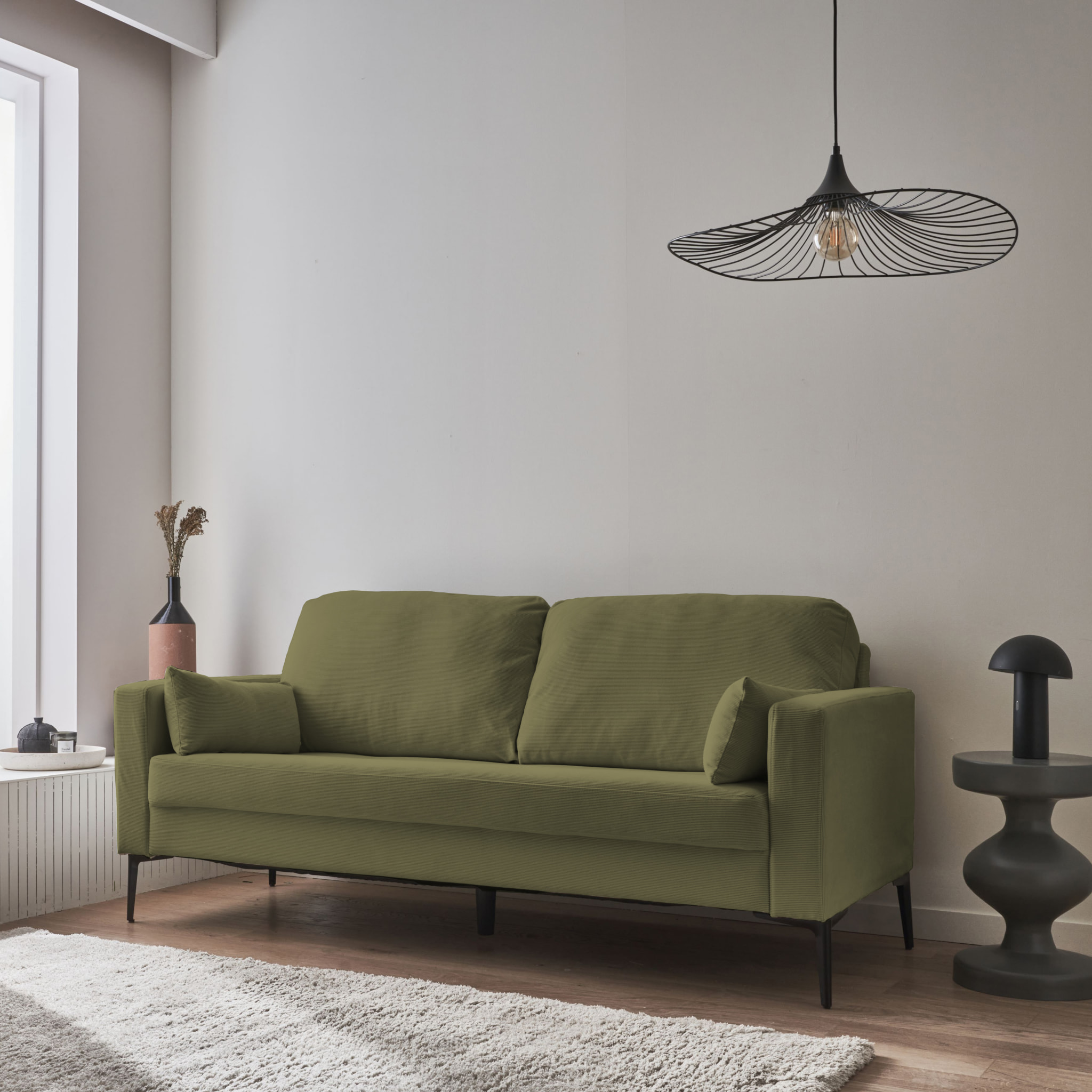 Canapé 3 places pieds métal velours côtelé BJORN