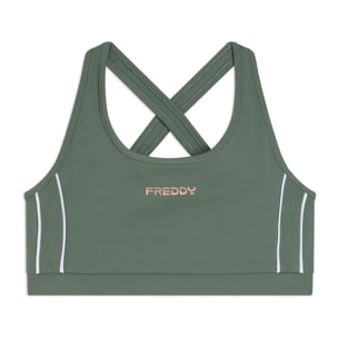 Top medio supporto in jersey tecnico con spalline incrociate