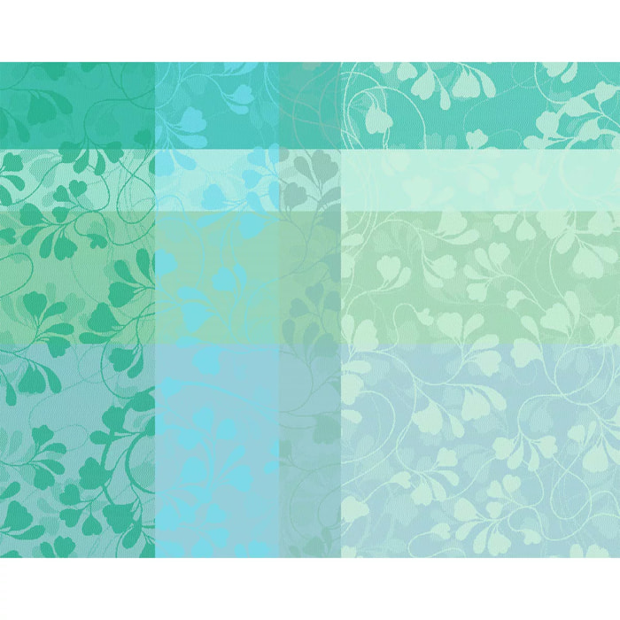 Set pur coton enduit motif jacquard Mille feuillages turquoise