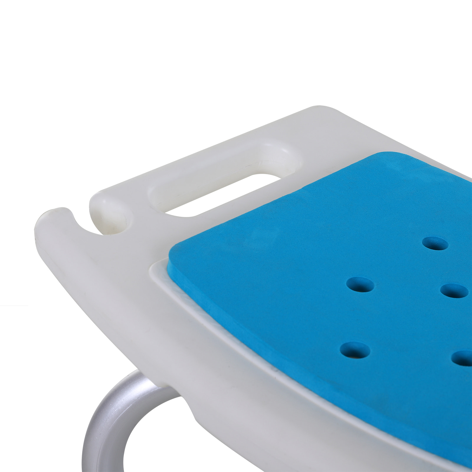 Siège de douche réglable en hauteur tabouret de douche ergonomique pieds antidérapants charge max. 136 Kg alu HDPE blanc bleu