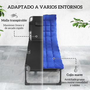 Set de 2 Tumbonas Jardín Exterior, Tumbonas Plegables con Cojines, Respaldo Reclinable 5 Posiciones, Asiento Extra Ancho de Textilene, Bolsillo Lateral y Reposacabezas para Playa, Azul