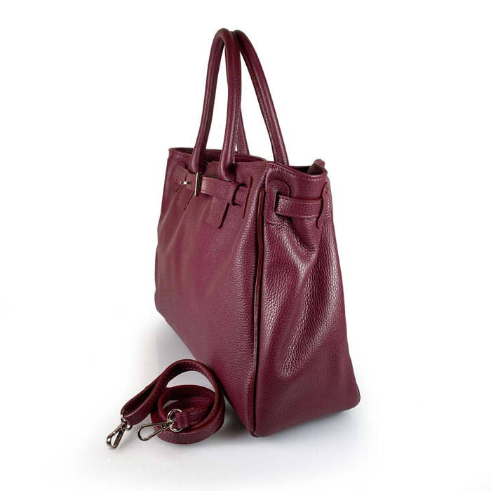 Borsa Donna in vera pelle Made in Italy colore Bordeaux dimensioni cm 28 x 38 x 15