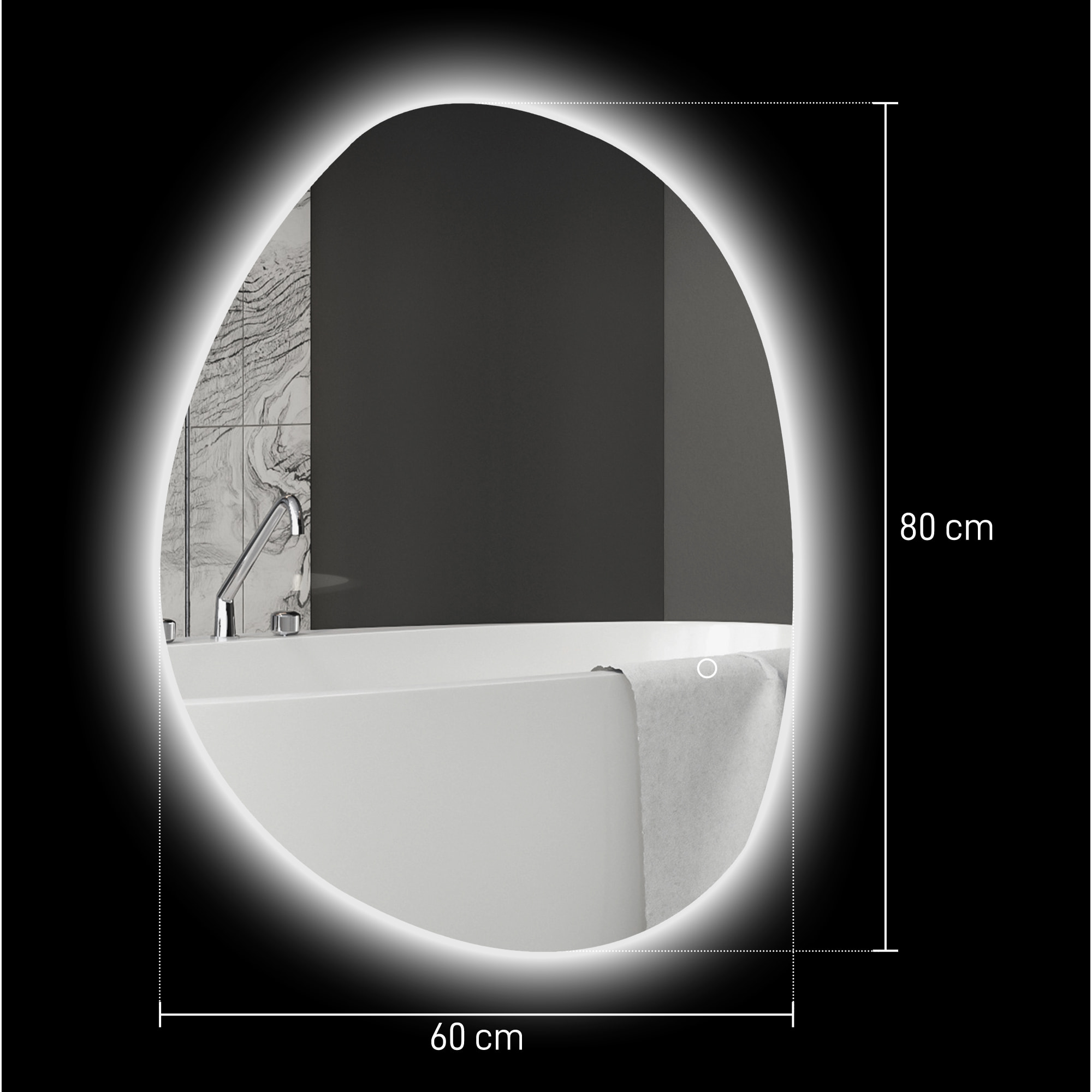 Miroir LED salle de bain réglable 27W - miroir organique 80 x 60 cm - anti-buée tactile - verre trempé