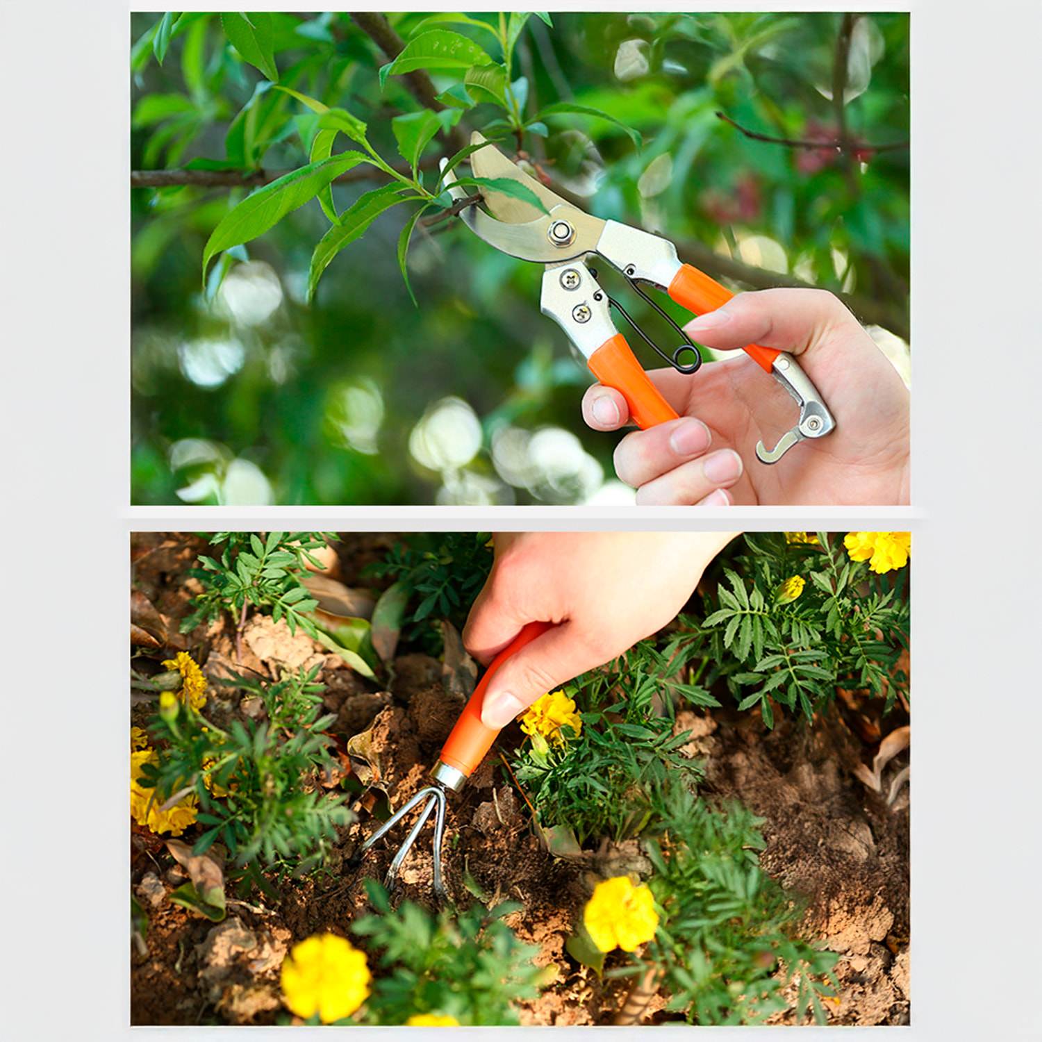 Juego de herramientas para jardinería con maletín de transporte y 10 piezas.