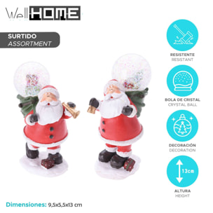 Figura de papá noel decorativa con bola de nieve 9,5x5,5x13cm - 2 diseños (surtido)