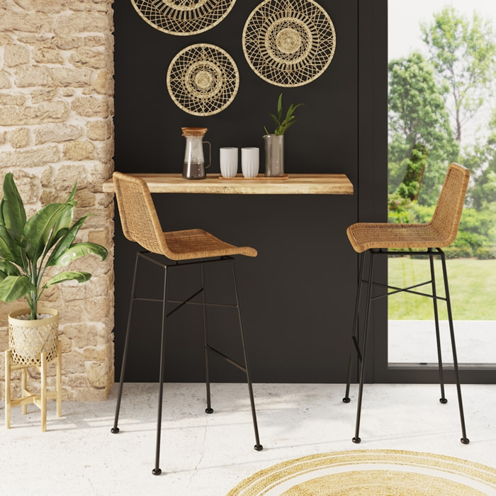Lot de 2 chaises de bar 76 cm en résine tressée marron - Mandya