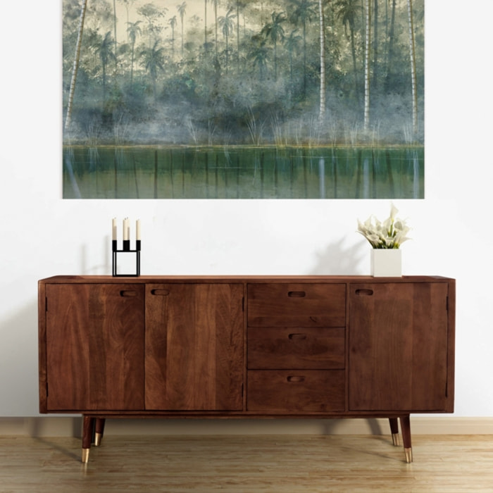 Buffet en bois massif 3 portes 3 tiroirs et détails dorés - Colombo