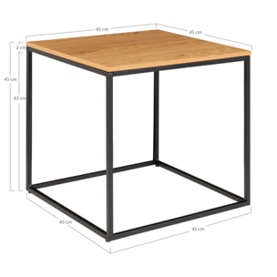 Tavolino d'appoggio Vita effetto rovere con struttura in acciaio nero, 45×45×45 cm