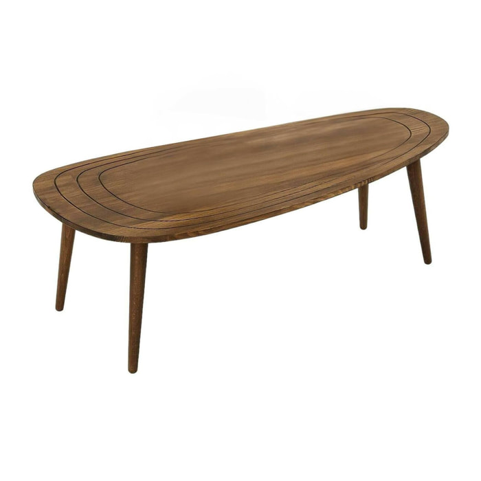 Tavolino da salotto Eugenia, Tavolo basso da caffè, Portariviste per divano, Ripiano da soggiorno, 115x50h38 cm, Noce