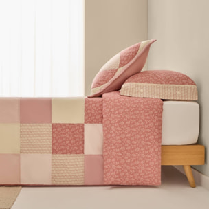 Funda nórdica algodón patchwork hojas Ritpat color rosa 100% Algodón