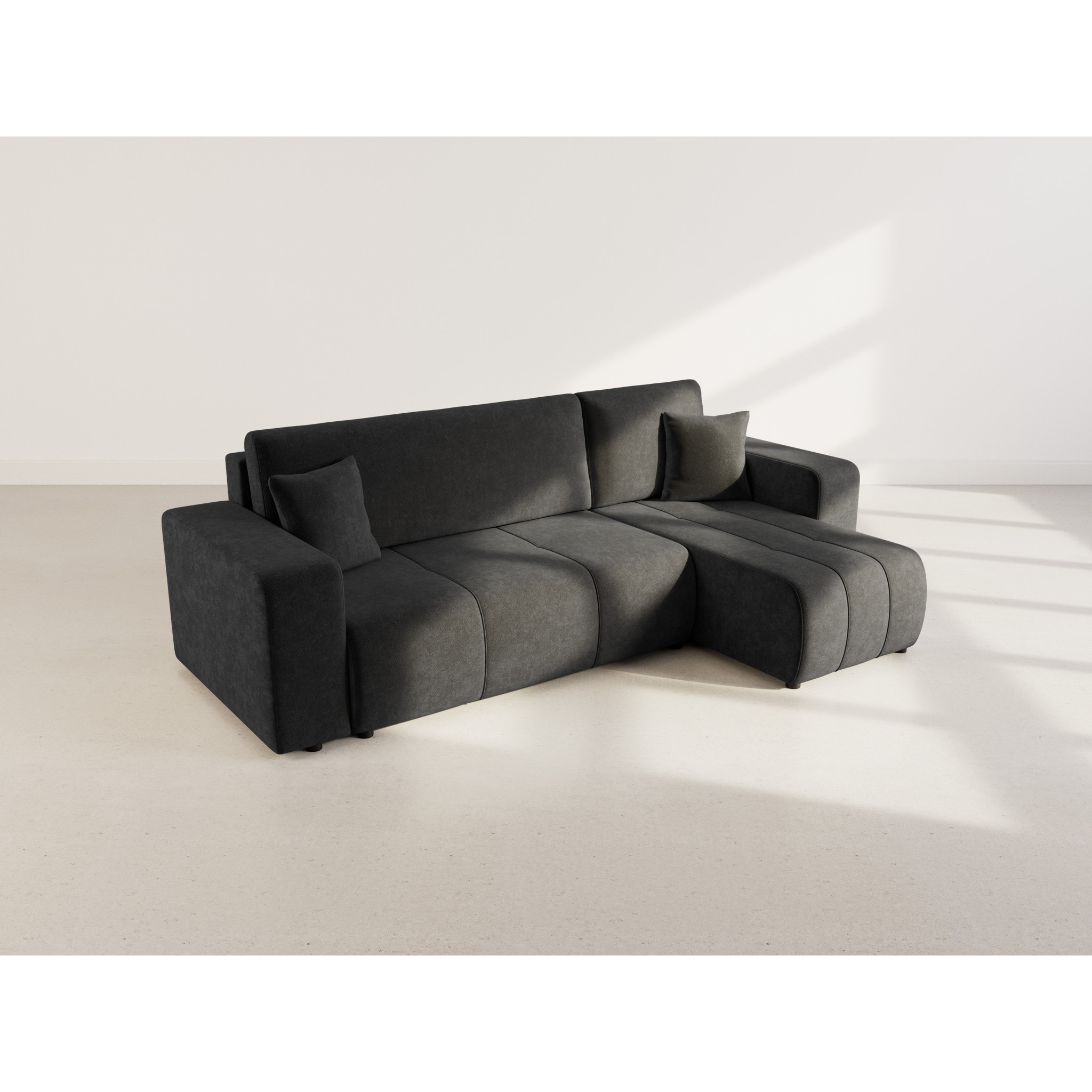 Nicole - canapé d'angle réversible 4 places convertible avec coffre en tissu - Gris Anthracite