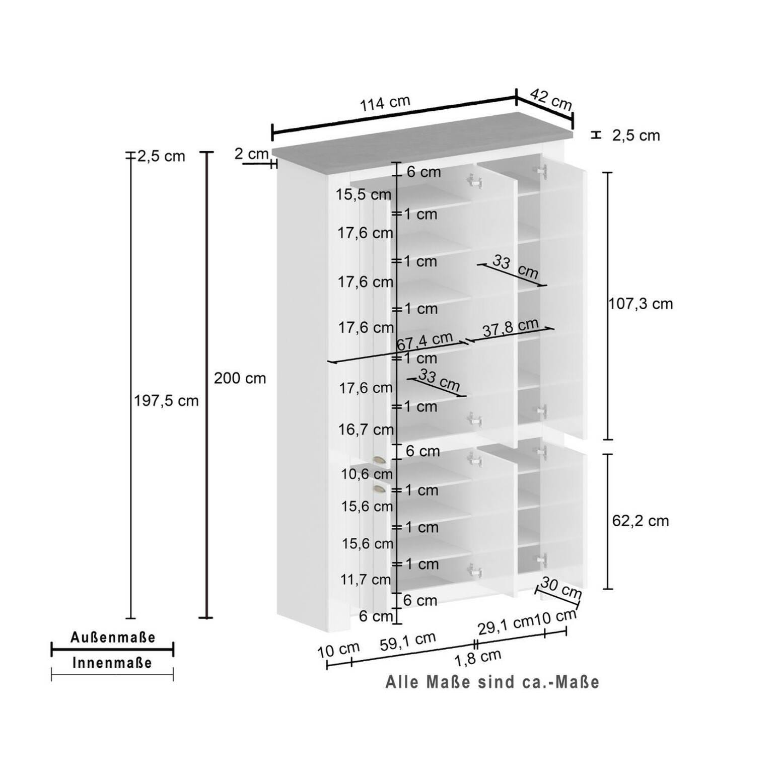 Scarpiera Dchristense, Porta scarpe salvaspazio a 6 ante, Armadio multifunzione da ingresso, 114x42h200 cm, Bianco e Ardesia