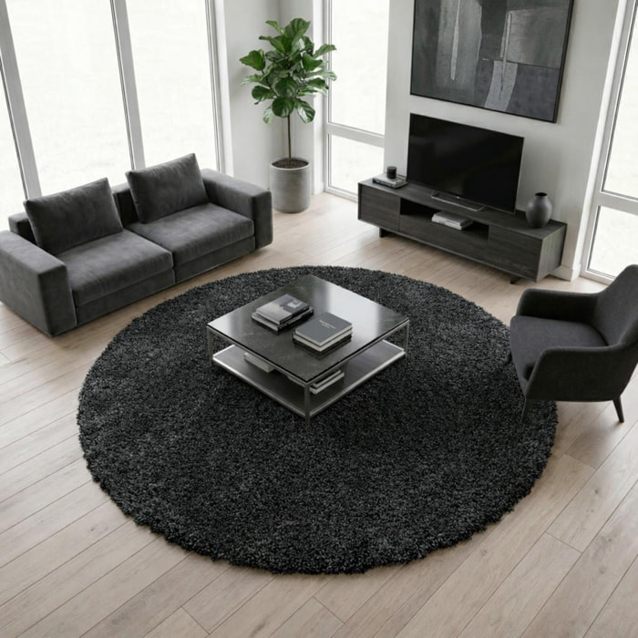 Tapis longs poils shaggy tissé motif uni TENI