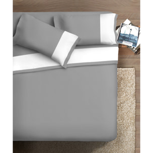 Completo letto bordo RASO IPERSAN Puro Cotone Bianco fondo Grigio