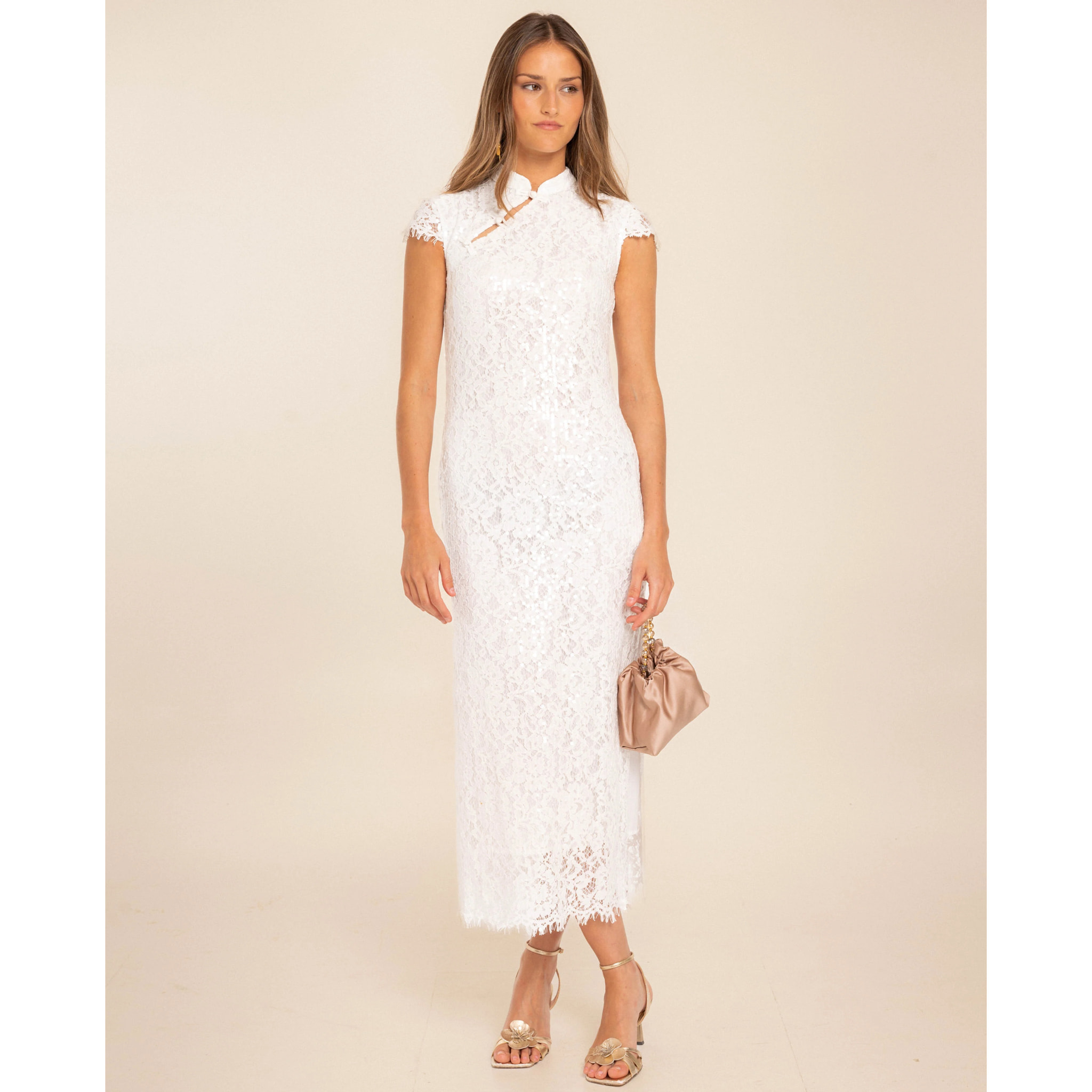 Vestido midi de encaje con lentejuelas