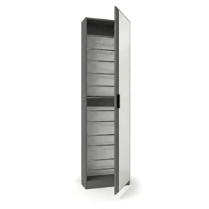 Zapatero alto de 1 puerta con espejo en gris grafito 180x50 cm Roma Gris Grafito