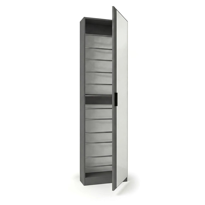 Zapatero alto de 1 puerta con espejo en gris grafito 180x50 cm Roma Gris Grafito