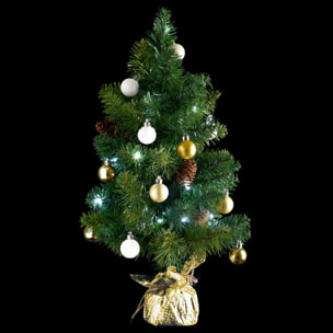 Sapin H.50cm avec décorations et guirlande lumineuse copper 20 LED en box palette assorti
