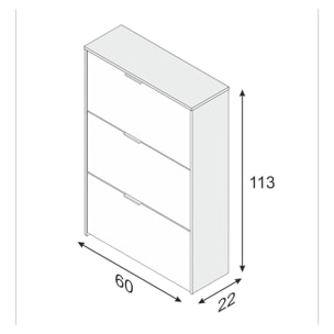 Scarpiera Escondido, Armadio portascarpe a 3 ante a ribalta, Mobile doppia capienza per max 18 paia di scarpe, cm 70x17h180, Bianco