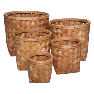 Set de 5 paniers ronds - bois clair tressé