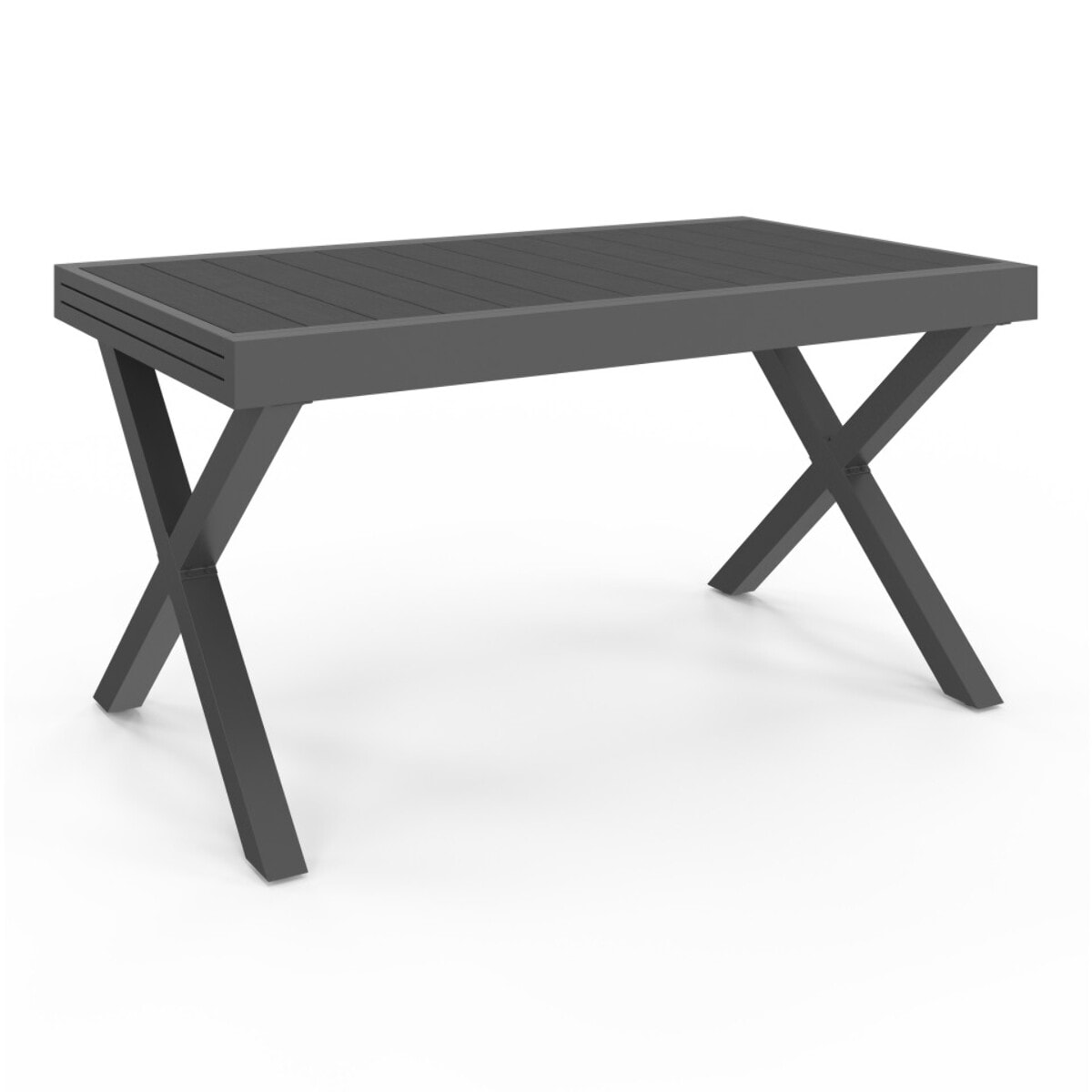Table de jardin extensible en polywood gris anthracite et pieds croisés 135-270cm