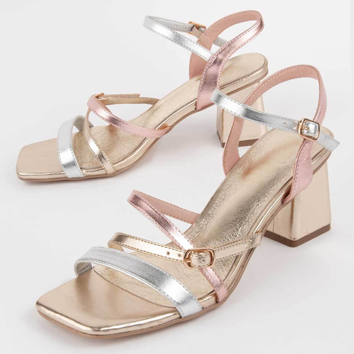 Sandalia De Tacón - Dorado - Altura: 6 Cm