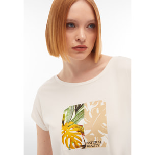 T-shirt donna in jersey modal con grafica tropical centrale