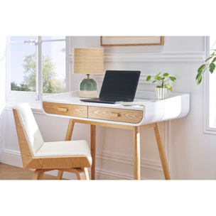 Chaise design blanc et bois clair MELKIOR