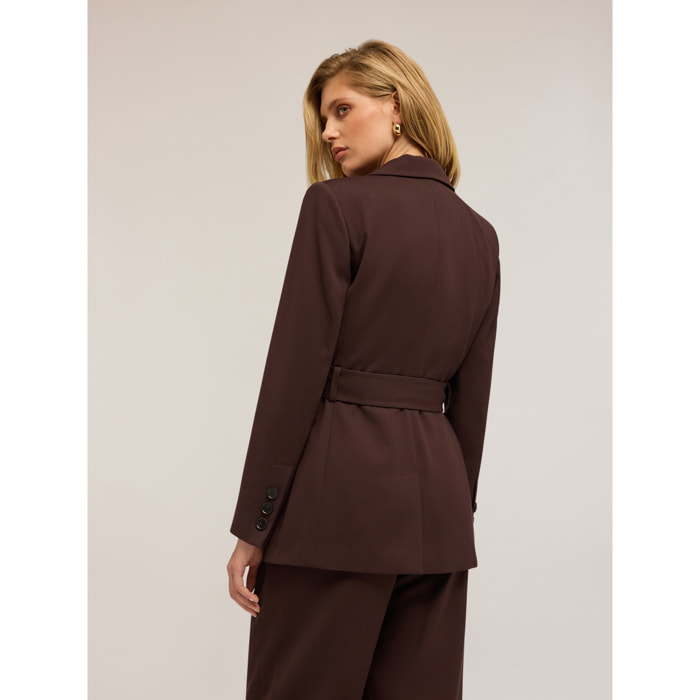 Motivi - Chaqueta cruzada con cinturón - Marrón