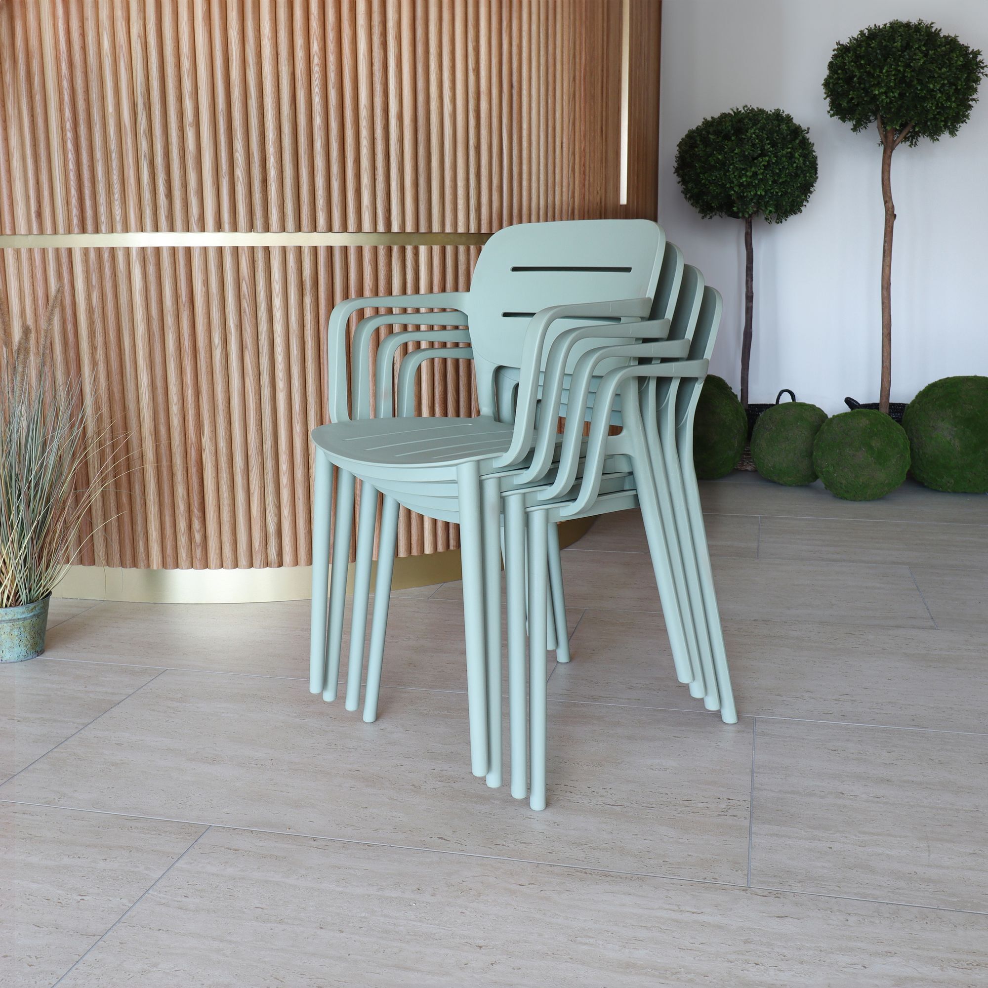 ENSEMBLE DE JARDIN TABLE BOIS 180-240CM AVEC 8 FAUTEUILS VERT SUMSET