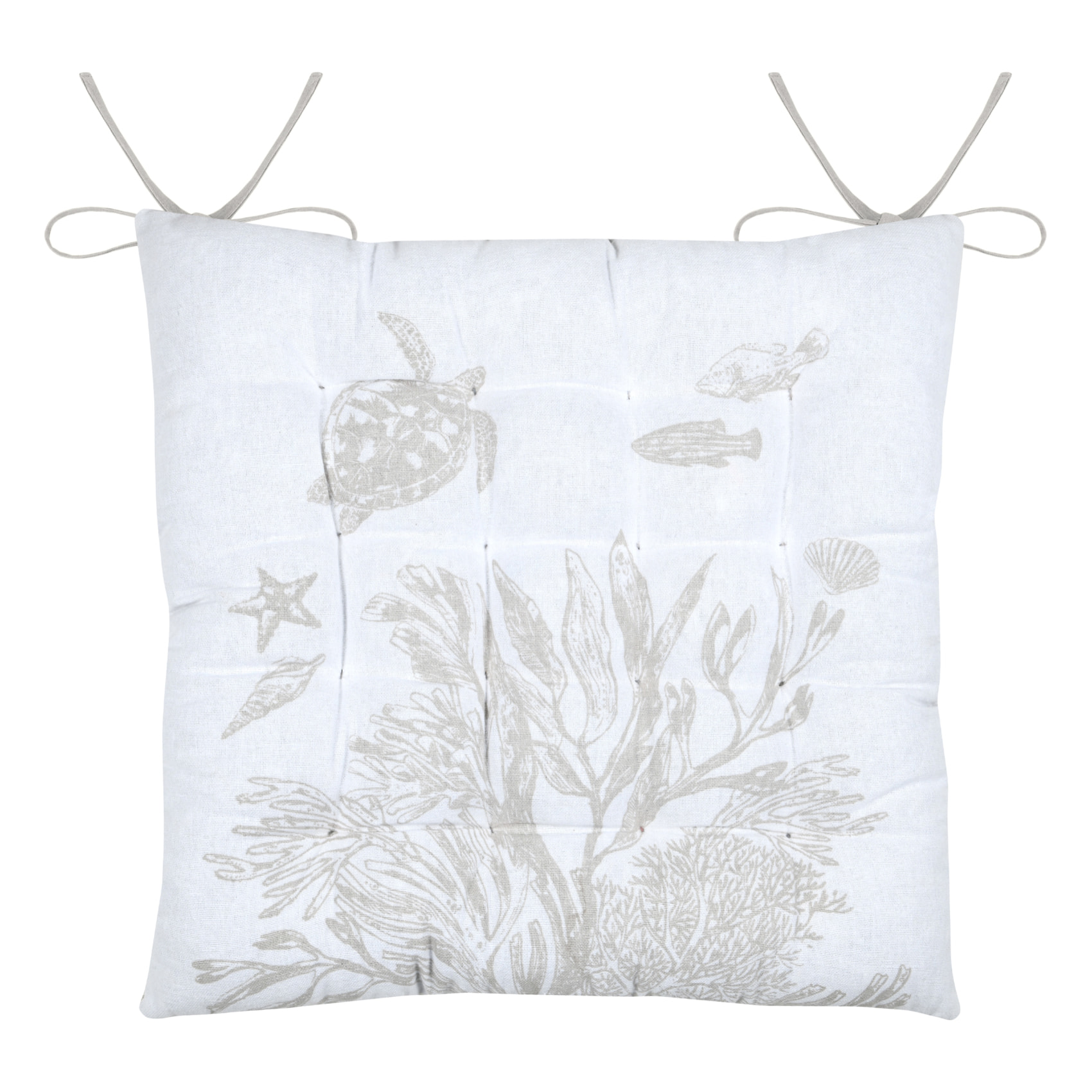 Galette de chaise polycoton matelassée 16 points avec liens - Blanc