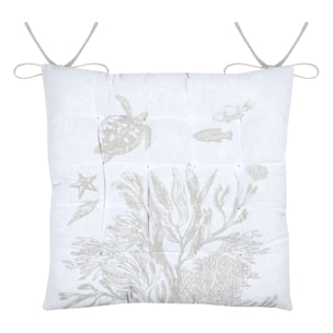 Galette de chaise polycoton matelassée 16 points avec liens - Blanc