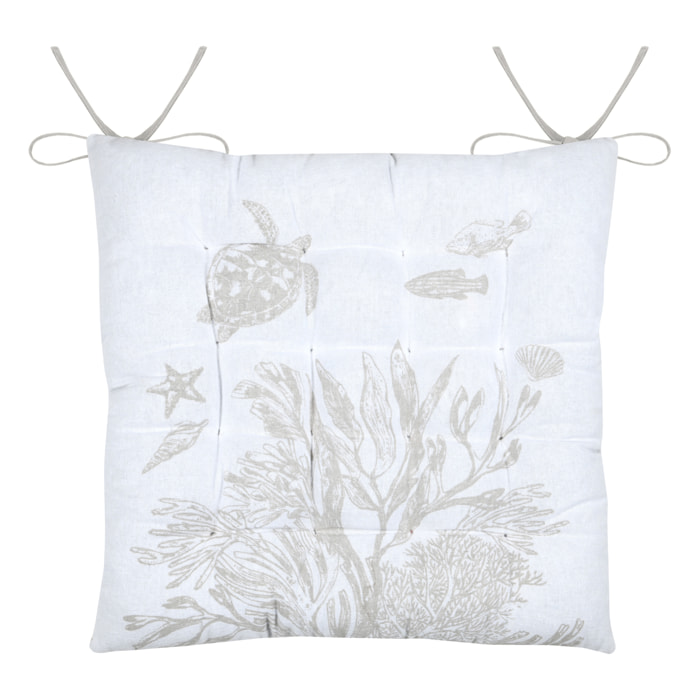 Galette de chaise polycoton matelassée 16 points avec liens - Blanc