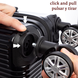 Valigia da cabina trolley in PP resistente agli urti. Chiusura numerica, 4 ruote doppie rimovibili e rotanti a 360°.