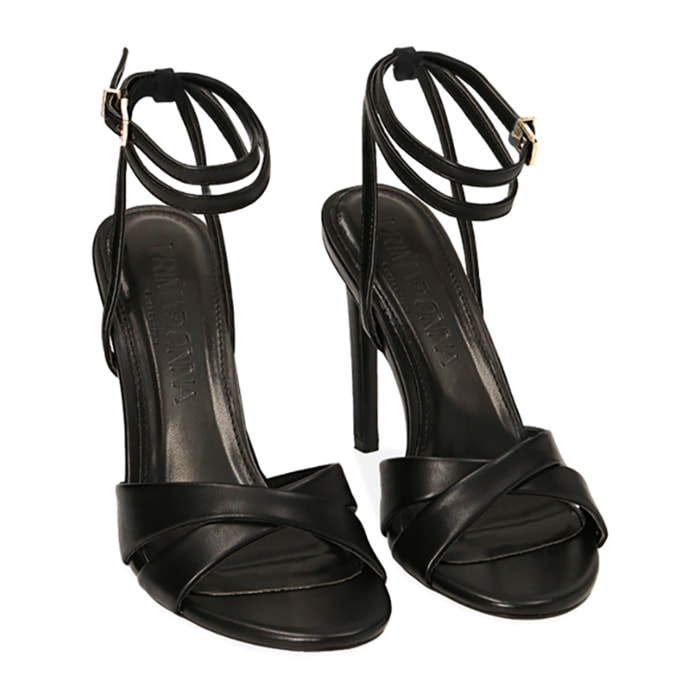 Sandalias negras con tira, tacón de 10,5 cm