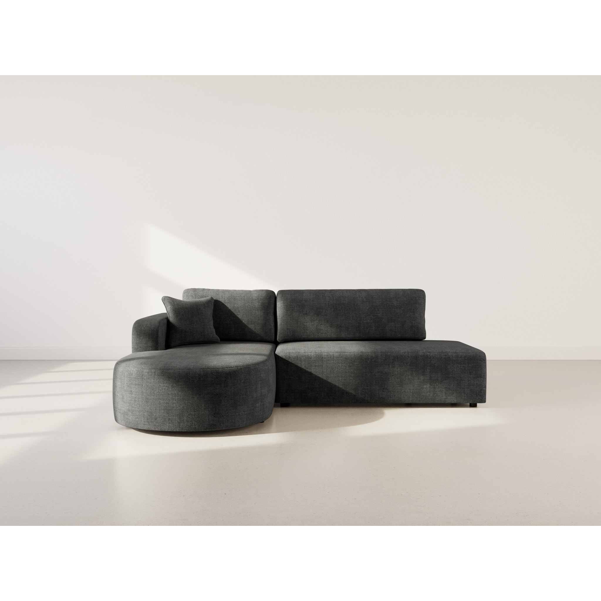 Miro - Canapé d'angle gauche 4 places convertible avec coffre en velours texturé - Gris Anthracite