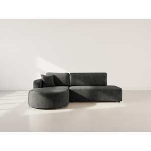 Miro - Canapé d'angle gauche 4 places convertible avec coffre en velours texturé - Gris Anthracite