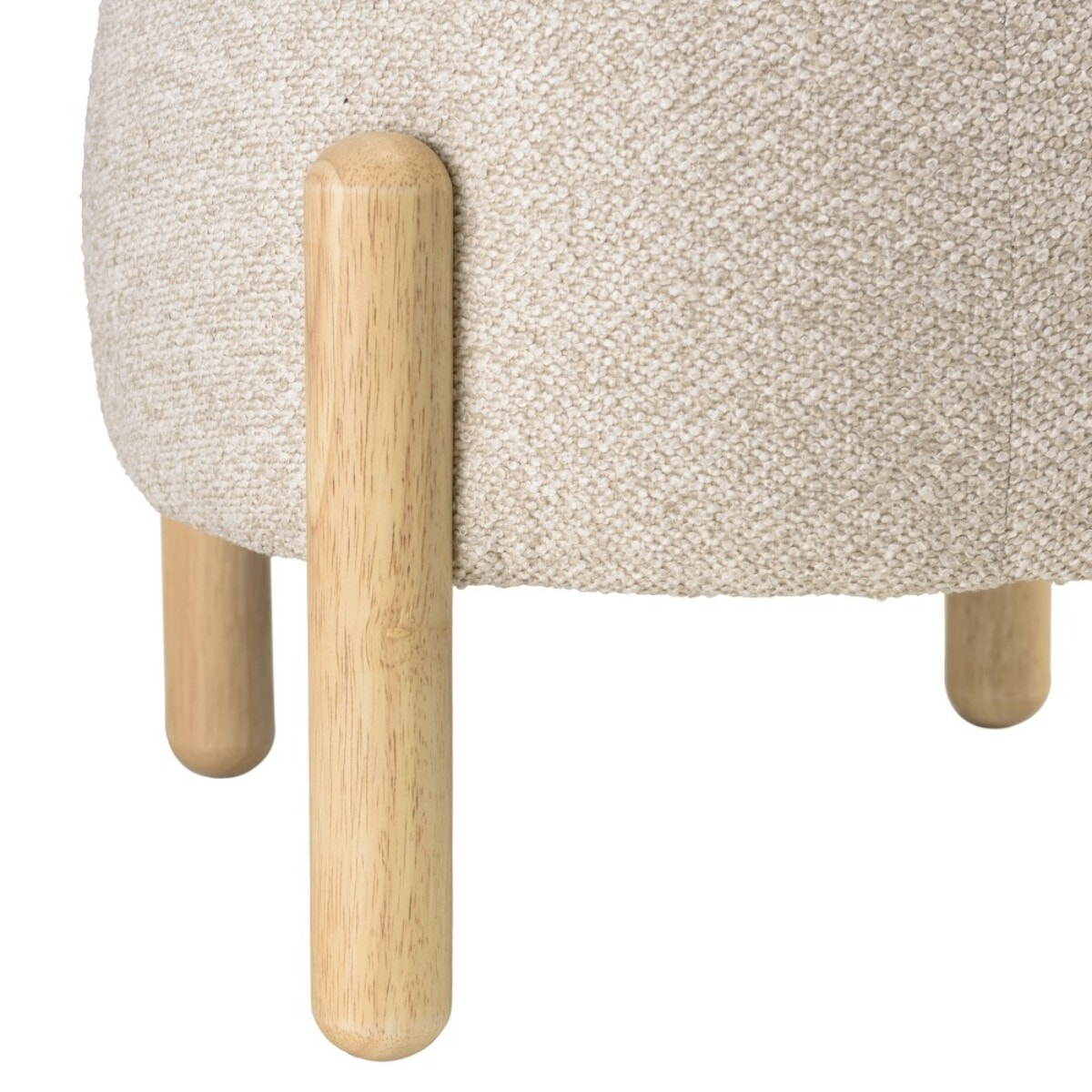 LEOPOLD - Pouf en tissu effet laine beige et pieds bois