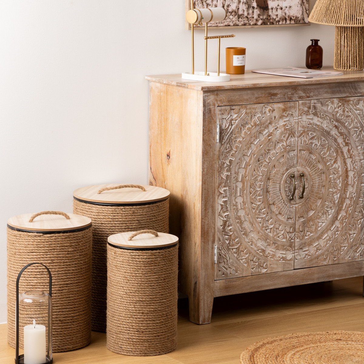 Coffre "Bill" beige D36 x H49,5cm