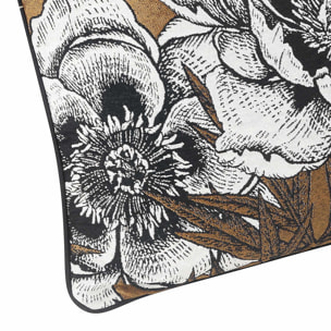 Coussin passepoilé aux impressions florales - Jaune moutarde