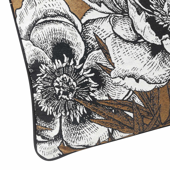 Coussin passepoilé aux impressions florales - Jaune moutarde