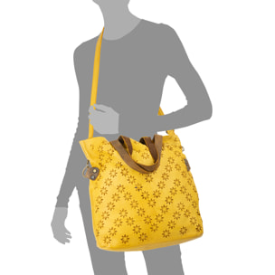 Badia borsa shopper donna. Pelle autentica Napa con design di stelle perforate.