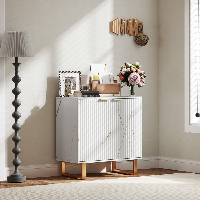 Buffet salon meuble de rangement style moderne avec placard à 2 portes, étagère réglable, pieds en métal - dim. 76,5 x 39 x 77 cm, blanc