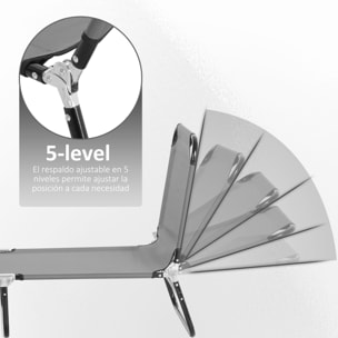 Tumbona Plegable Reclinable con ángulo Ajustable de 5 Posiciones para Jardín Exterior Piscina Terraza Camping Carga 120 kg 188x56x28 cm Gris