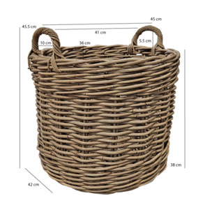 Grand panier rond H. 46 cm en kubu naturel tressé avec anses - ENRICO