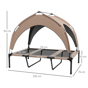 Cama para Perros Elevada con Toldo Cama para Perros Grandes con Marco de Acero y Bolsa de Transporte para Interior y Exterior 106x76x94 cm Café