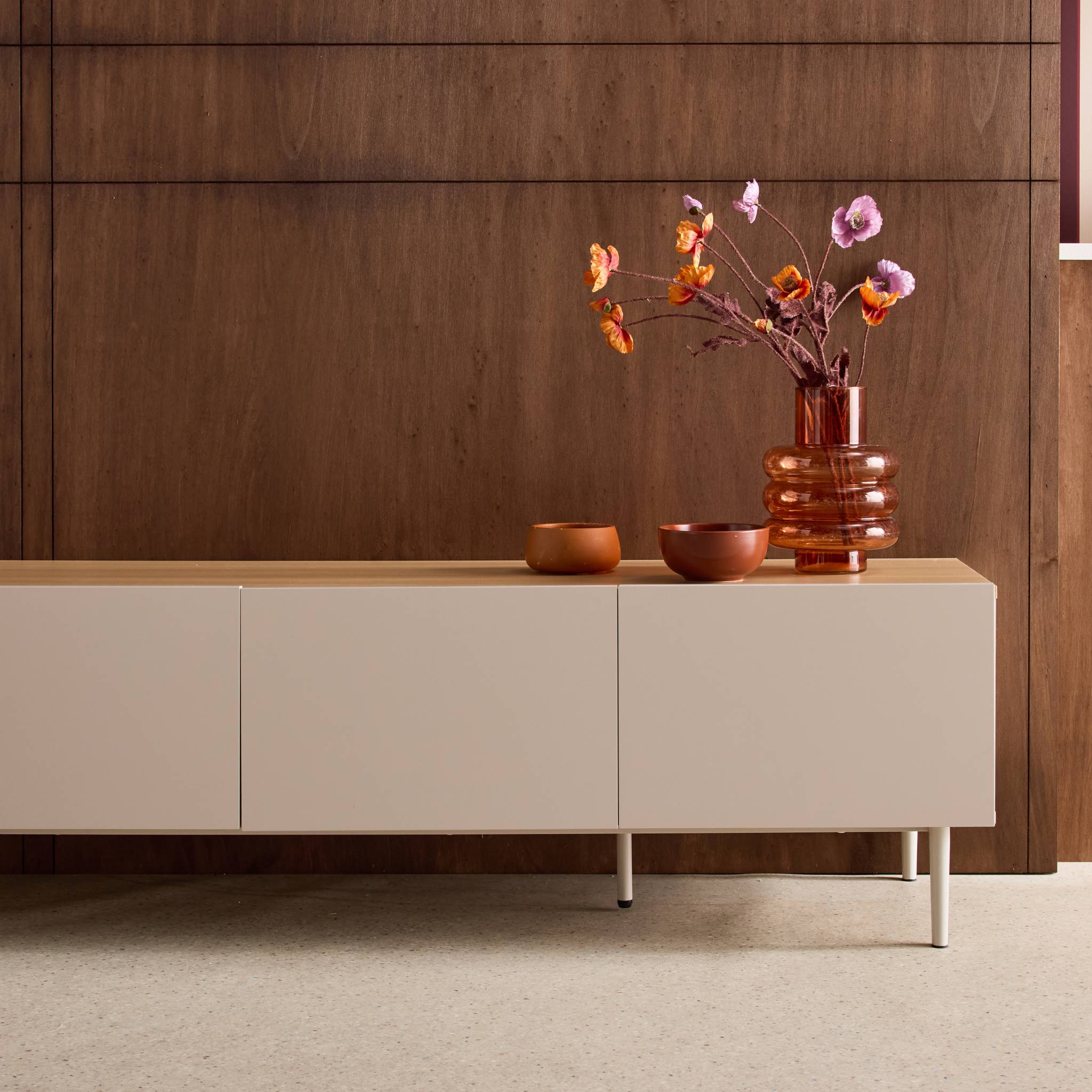 Meuble TV métal et décor bois 4 portes 180cm ASHTON