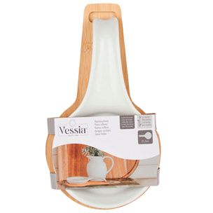 PORTA CUCCHIAIO IN CERAMICA CON BASE IN BAMBU