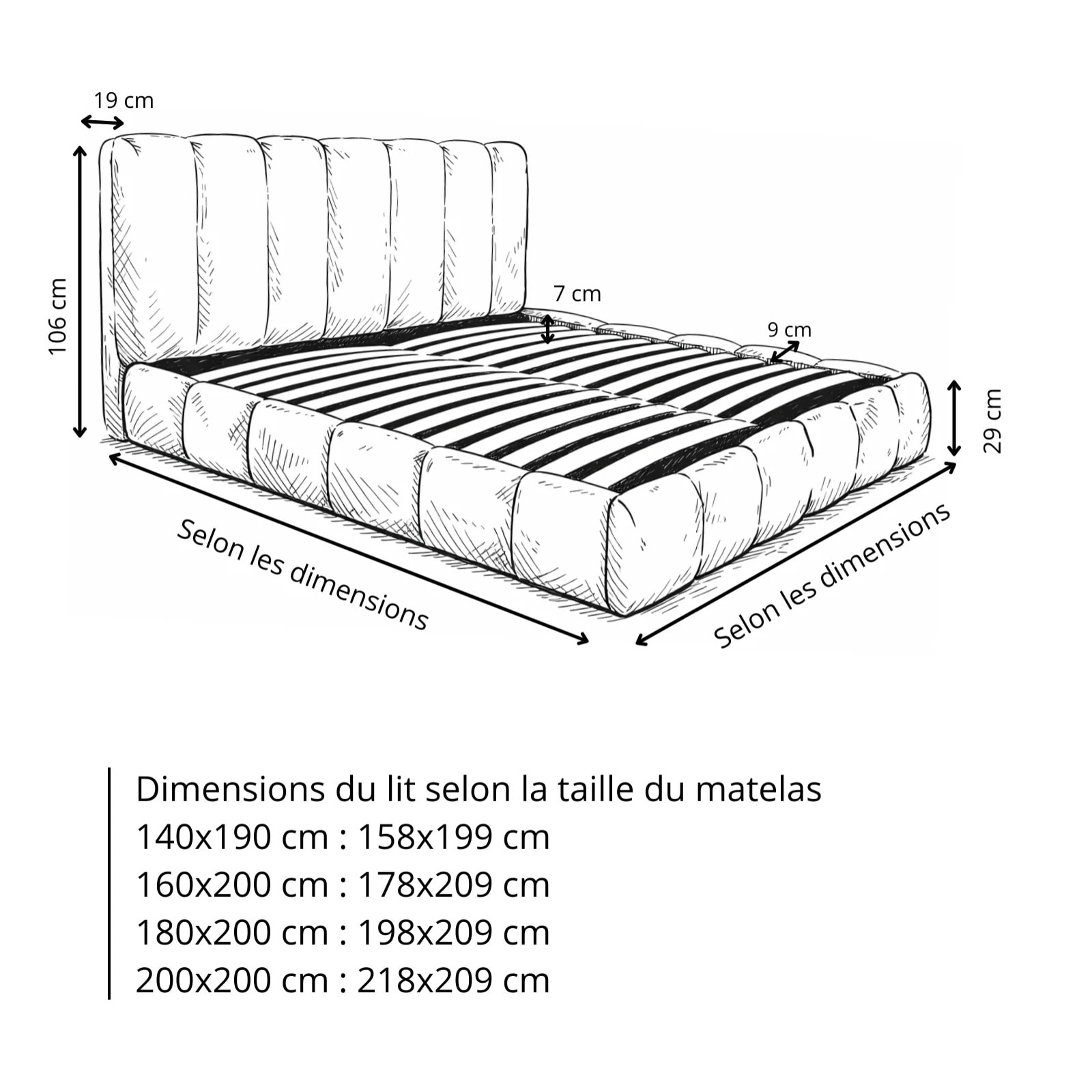 Lit coffre Everest avec tête de lit en tissu épais