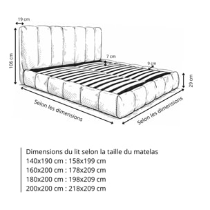 Lit coffre Everest avec tête de lit en tissu épais